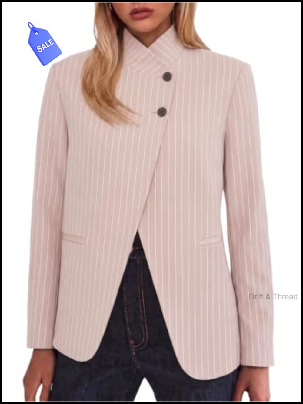 Women's Stand Collar Blazer Business Casual Button Suit Jacket Loose Fit Woven